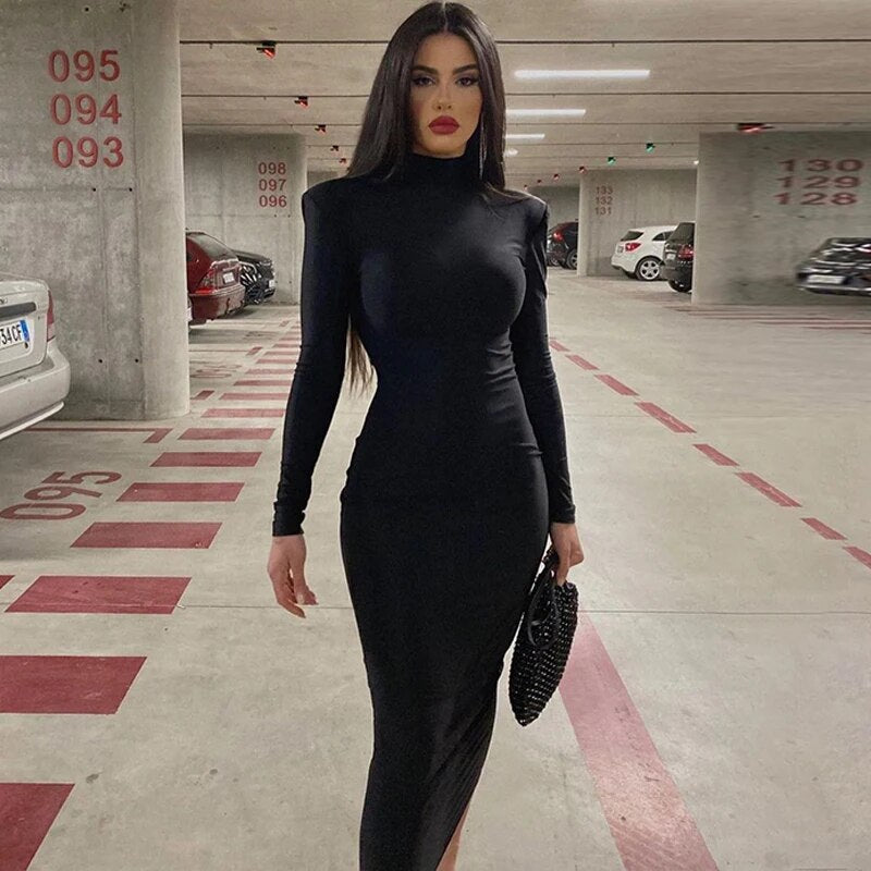 lehuaren Autumn Sexy Y2K Clothes Long Sleeve Bodycon Midi Dresses For Women Club Party Streetwear Elegant Solid Outfits