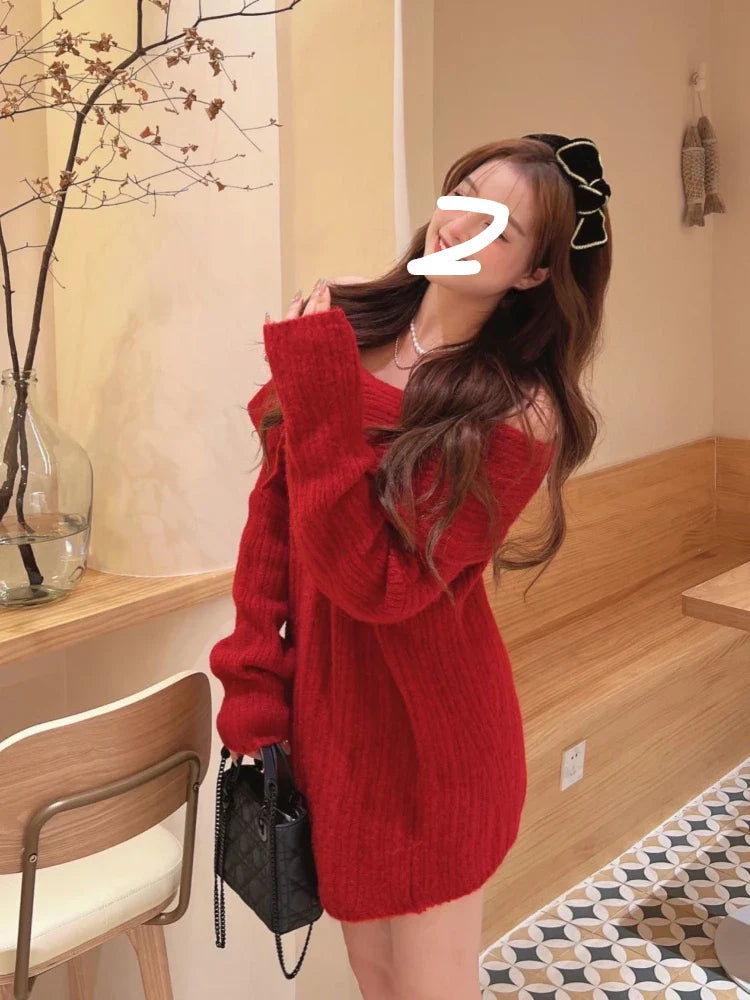 lehuaren Autumn Design Sexy White Knitted Sweater Women Long Sleeve Pure Color Korean Fashion Y2k Clothing Elegant Pullover Female